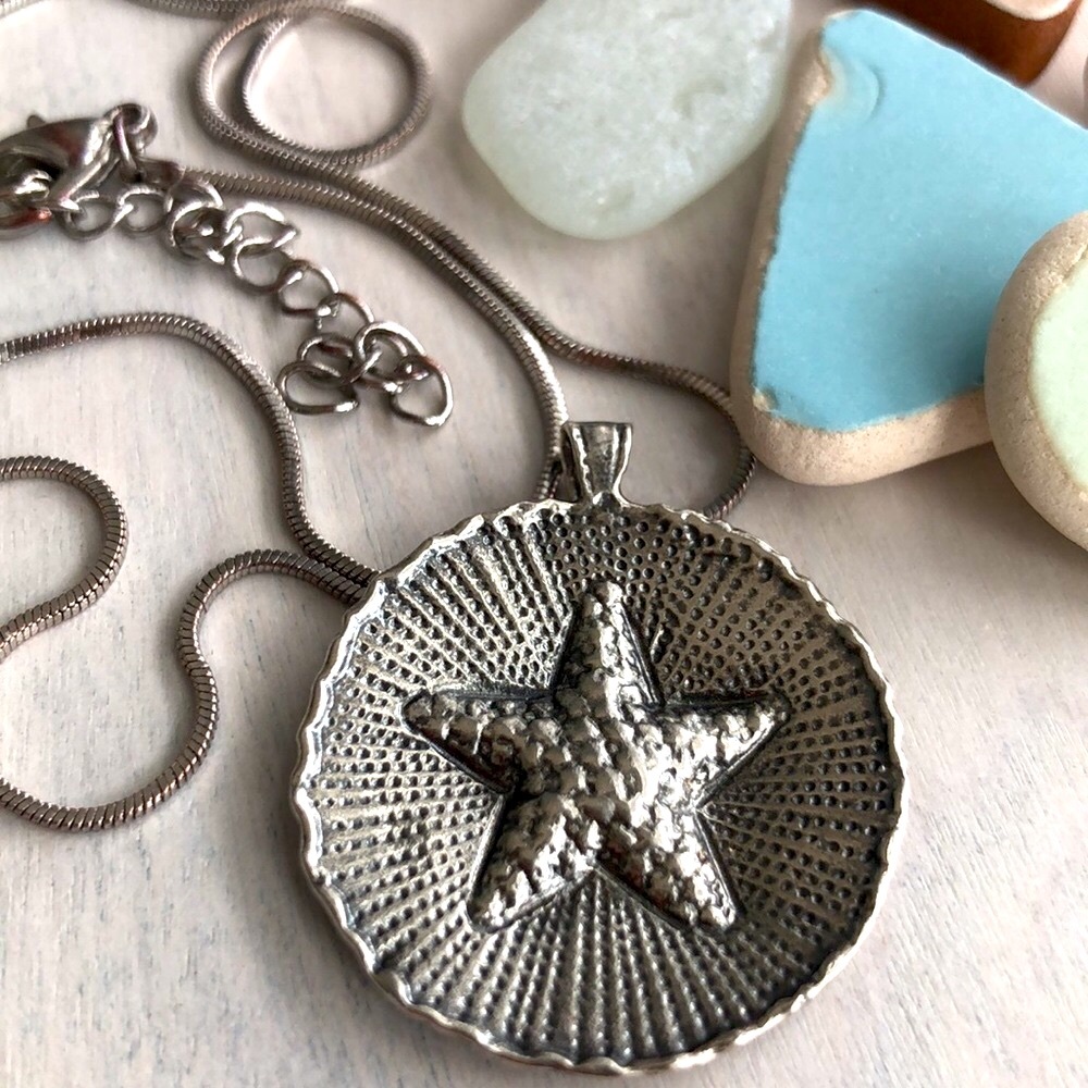925 Israel Sand Dollar/ Starfish Pendant Necklace